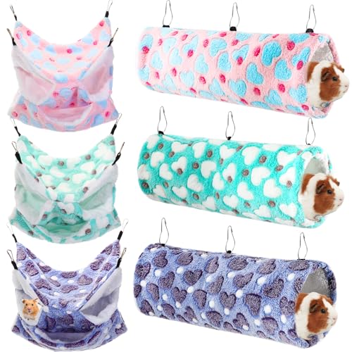 6 Pcs Rat Hammock Set Ferret Hanging Tunnel 3 Tier Guinea Pig Hammocks Hideout Soft Chinchilla Bed for Cage Accessories Hide,Play and Sleep(Lovely,Heart) - color: Lovely