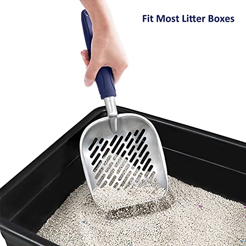 Cat Litter Scoop, Aluminum Alloy Sifter, Kitty Metal Scooper, Deep Shovel with Diagonal Sifting Hole, Long Handle, Kitten Poop Lifter for Litter Box, Large Size, Blue Handle - color: #01 Blue, size: Large
