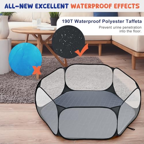 Pawaboo Small Animals Playpen with Pad, Black/Gray | Waterproof, Reusable Pad, Portable Outdoor Yard Fence, For Chick/Kitten/Puppy/Guinea Pig/Rabbits/Chinchillas - color: Black/Gray