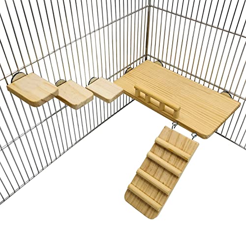 Wooden Platform with Ladder, Pet Activity Structure, Bird, Chinchilla, Guinea Pig, Hamster, Rat Cage Accessories