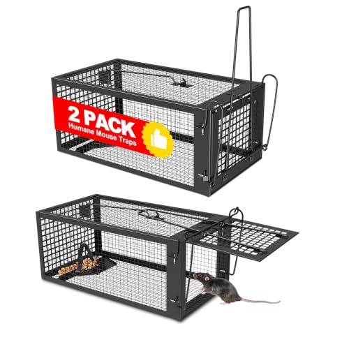 2 Packs Humane Live Mouse Rat Trap Rodent Chipmunk Traps Catch and Release | Black Iron Galvanization, Reusable Safe for Children & Pet Indoor Outdoor - color: Black