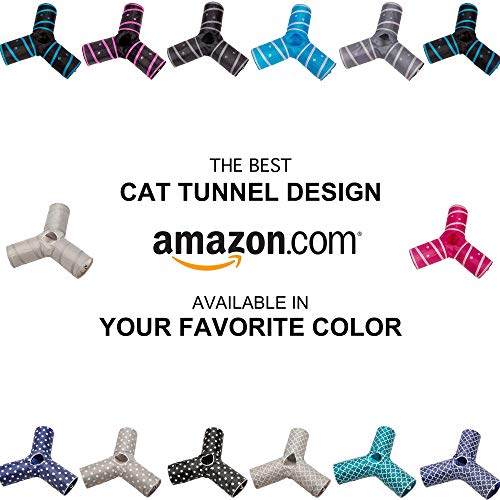 Cat Tunnel - Collapsible 3 Way Quatrefoil Play Toy - Tube Fun for Rabbits, Kittens, and Dogs - Quatrefoil Navy/White - color: Navy/White