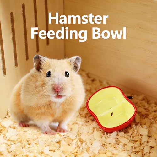 Hamster Food Bowl Ceramic, Cute Apple Pear Banana Shape Small Pet Feeding Dish, Easy to Clean Anti Flipping Guinea Pig Hamsters Food and Water Bowl, Small Animal Bowls for Dwarf, Parrots (Apple) - color: Apple