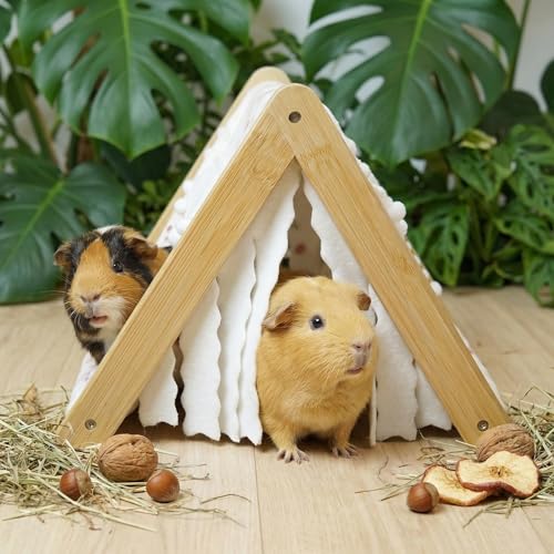 Guinea Pig Hideout No Bottom, Sturdy Bamboo Small Animal House with Window, Rabbit Bunny Tunnel, Easy to Assemble for Hamsters Bunny Rat Chinchillas Playing Hiding, Guinea Pig Cage Accessories, Green - color: Green