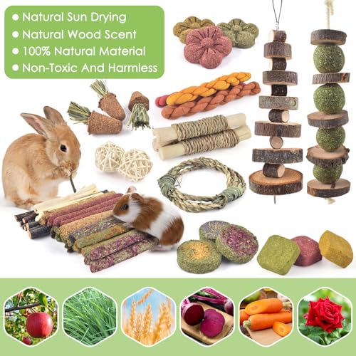 ERKOON 100PCS Rabbit Chew Toys, Natural Timothy Grass Cakes Guinea Pig Toys, Small Animal Teeth Grinding Treats for Bunny Hamster Chinchilla, Safe Dental Care Snacks - size: 100