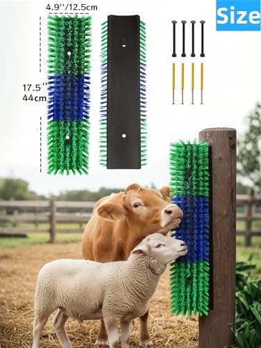 Livestock Scratching Brush, Itch Relief Goat Scratching Post brush | Wear-Resistant Nylon Bristles, Heavy-Duty Screws, Self-groomiing Goat Scratching Post for Horses, Cows, Sheep, Pigs, Donkeys