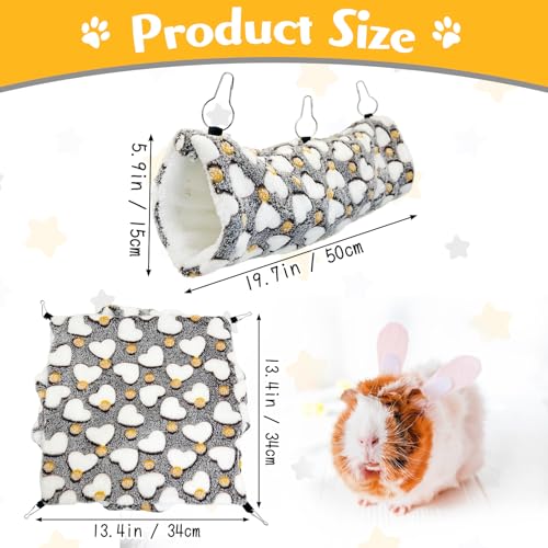 PINVNBY 2 Pack Rat Hammock Set Soft Ferret Hideout Bed Hanging Hamster Tunnel Cave Small Animal Cage Accessories Toy for Guinea Pig Chinchilla Squirrel Sugar Glider (Gray)