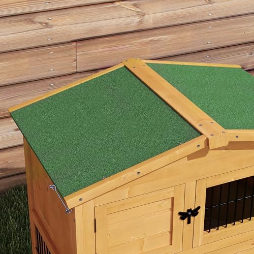 PawHut Rabbit Hutch, 2 Story Outdoor Bunny Cage with Slide-Out Tray, Run Cage, Openable Top for Rabbits, Guinea Pig, Yellow - color: Yellow