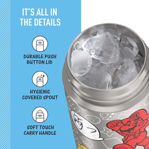 THERMOS FUNTAINER Water Bottle with Spout, 16oz, Mario | Kids Stainless Steel Insulated Water Bottle, Keeps Drinks Cold Longer for School & Play, BPA-Free - color: Mario, size: 16 Ounces