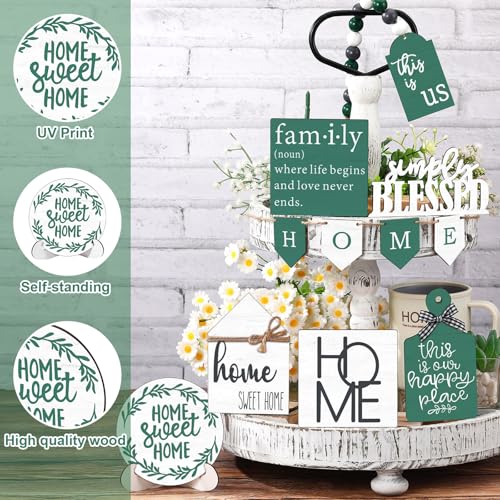 FairySandy 11 Pcs Home Tiered Tray Decor Spring Ustic Farmhouse Tiered Tray Decorations Set Home Wooden Signs Vintage Farm Animal Farmhouse Tabletop Wood Signs for Kitchen Table Shelf Decor - style: Green Style
