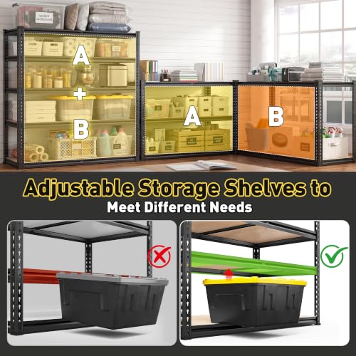 REIBII 40" W Storage Shelves,2500LBS Heavy Duty Garage Shelving for Basment | Adjustable Metal Shelving,Pantry Shelf for Spaces Basement,Warehouse,Closet,Storage Room,Library Or Offices,2500LBS - size: 20"D x 40"W x 72"H