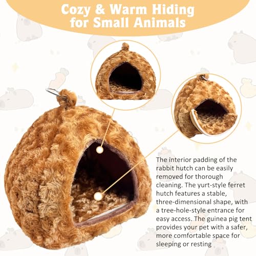 PINVNBY Guinea Pig Hamster Bed Warm Bunny Hideout Dwarf Rabbit Hideway Winter Sleeping Guinea Pig House for Hedgehog Ferret Rat Chinchilla and Other Small Animals（Brown） - color: Brown