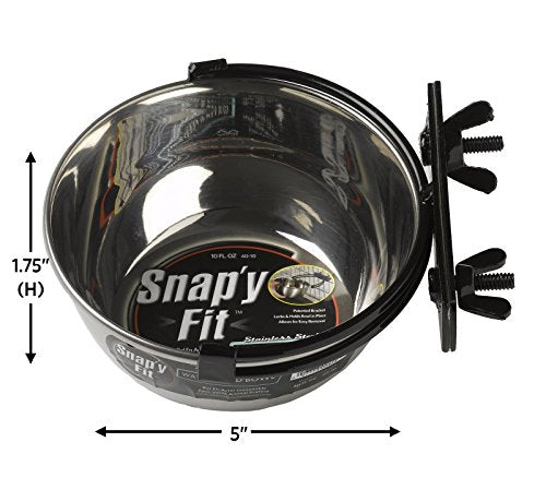 MidWest Homes for Pets Snap'y Fit Stainless Steel Food or Water Bowl, Holds 10 Ounces, Mounts to Wire Crates, No-Tip Design, Rust-Resistant, for Small Dogs and Cats - size: 10 Ounces
