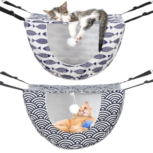 Unittype 2 Pieces Cat Cage Hammock Hanging Pet Bed Double Layer Soft Plush Hanging Pet Comfortable Hammock Bed for Indoor Kitten Ferret Hamster Rabbit or Small Animals, 2 Styles(Fish) - size: Fish