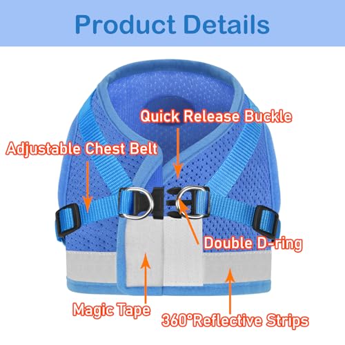 Cat Harnesses and Puppy Harness with Leashes Set, Escape Proof Cat Harness, Adjustable Reflective Soft Mesh Vest Fit Puppy Kitten Rabbit Ferrets's Outdoor Harness - color: SkyBlue, size: S (Chest: 9" - 11")