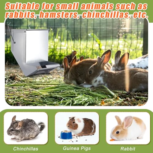 2 Pcs Rabbit Feeder for Cages Small Animal Food Pellet Dispenser with Lid Metal Chicken Grit Oyster Shell Squirrel Feeders Outside(4.7 Inches,Mesh Bottom,Silver) - color: Silver, size: 4.7 Inches, style: Mesh Bottom