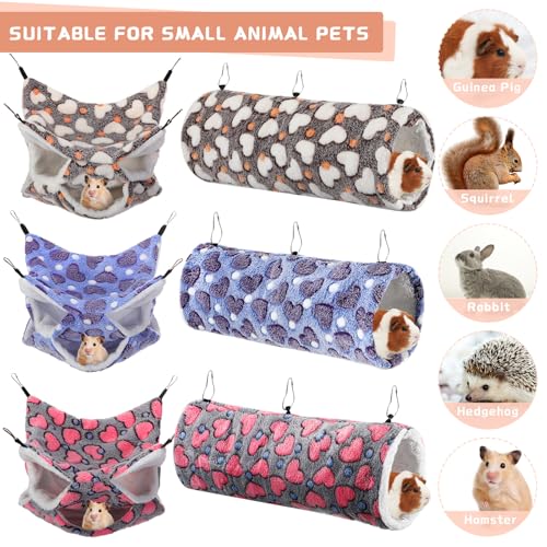 6 Pcs Rat Hammock Set Ferret Hanging Tunnel 3 Tier Guinea Pig Hammocks Hideout Soft Chinchilla Bed for Cage Accessories Hide,Play and Sleep(Cute,Heart) - color: Cute