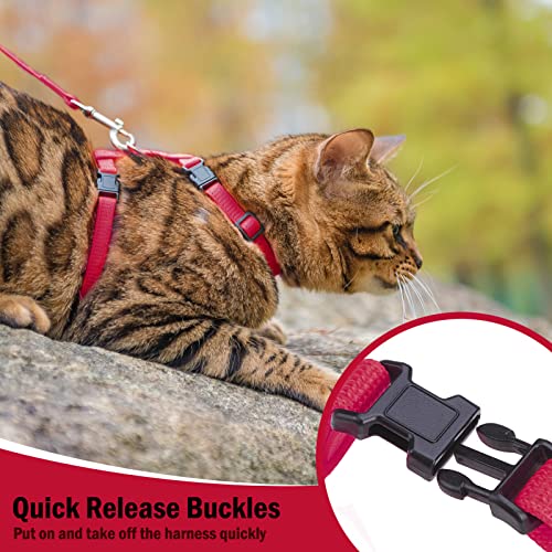 PUPTECK Adjustable Cat Harness and Leash Set Escape Proof Kitten Strap Collar for Walking Travel, Red - color: Red, size: Small