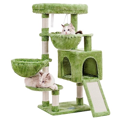Hey-brother Cat Tree Tower with Large Bed, Hammocks, Scratcher, MPJ006SGR | 35.4 Inches Cat House with Cozy Condo, Sisal Scratching Posts for Indoor Cats, Green - color: Green, size: 35.4 inch