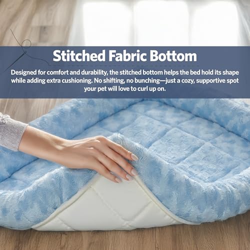 MidWest Homes for Pets QuietTime Fashion XS Dog Bed - Blue Faux Fur Bolster, Ultra-Soft and Machine Washable, Fits 22-Inch Crates and Carriers, for Small Dogs and Cats - color: Blue, size: 22 Inch