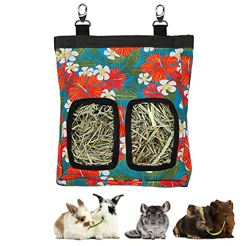 RIOUSSI Guinea Pig Hay Feeder, Hanging Rabbit Hay Feeder Bag. Big Flowers | Upgraded Double Layer Fabric | Bite Resistant | Cleaner Hay & Less Mess | Small Animal Hay Holder for Bunnies & Chinchillas - color: Bigflowers