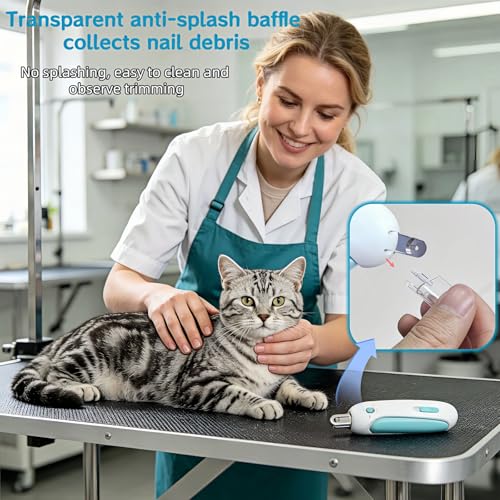 Adjustable Cat Nail Clippers with Safety Guard & Hidden File, Splash-Proof Trimmer for Kittens & Indoor Cats, Painless Blue Claw Scissors