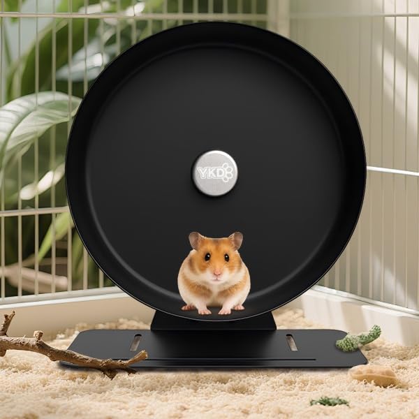 11.8" Aluminum Alloy Silent Hamster Exercise Wheel | Noiseless Running Wheel for Syrian Hamsters, Fancy Rat, Hedgehogs and Small Pets (Base-Black) - color: Black
