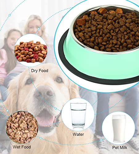 Stainless Steel Dog Bowls, Food and Water Non Slip Anti Skid Stackable Pet Puppy Dishes for Small, Medium and Large Dogs (2 Pack) - color: Aqua, size: ¾ Cup/7 oz