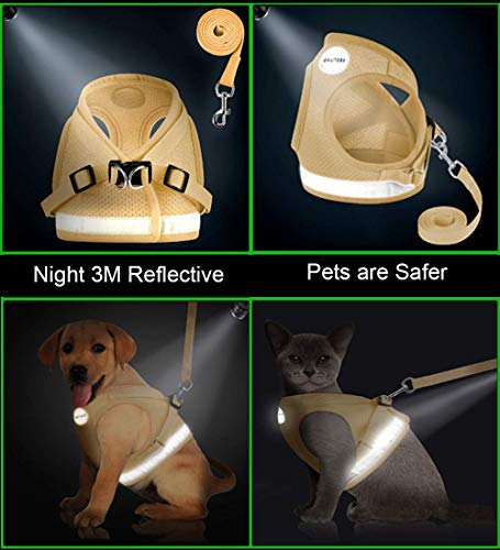Cat Harnesses and Puppy Harness with Leashes Set, Escape Proof Cat Harness, Adjustable Reflective Soft Mesh Vest Fit Puppy Kitten Rabbit Ferrets's Outdoor Harness - color: DarkCream, size: XS (Chest: 6" - 8")