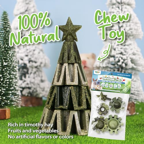 TEEWY Christmas Tree Guinea Pig Toys, Natural Vegetables, Fruits and Timothy, Hamster Chew Toys for Teeth, Guinea Pig Toys Enrichment, Small Animal Chew Toys for Chinchilla, Hamster, Rat, Gerbil - style: Christmas Tree