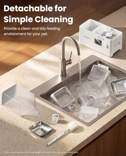 Automatic Cat Feeder & Water Dispenser,Button Customizable Feeding | 2 in 1 Feeding Drinking Water/5L Food Feeder,3.5L Water Fountain/Stainless Steel Bowls/Detachable Clean/White - color: White, size: 8.5L-Standard
