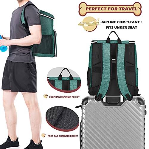BAGLHER丨Dog Travel Bag Backpack, Airline Approved Pet Supplies Backpack, Dog Travel Bag with 2 Silicone Collapsible Bowls and 2 Food Baskets Green - color: Green