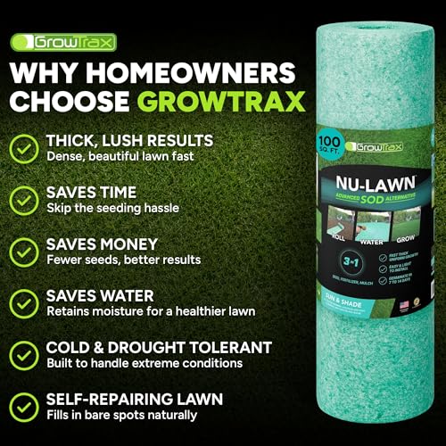 Growtrax Biodegradable Grass Seed Mat - 100 Sq Ft Year Round Green | Grass Seed for Lawns, Dog Patches & Shade, Just Water and Grow, No Fake or Artificial Grass - size: 803