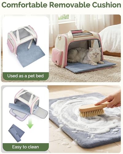 Homespon 34.5L Soft-Sided Cat Dog Carrier, Airline Approved Pet Bag | Collapsible Travel Bag with Removable Bed for Small Dogs & Cats - color: Pink