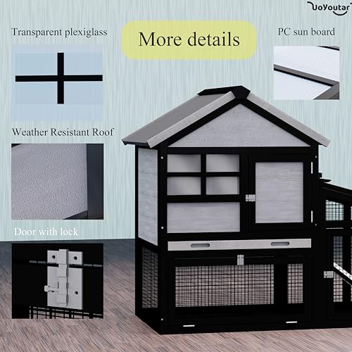 Chicken coop and activity area, dual-level rabbit cage for indoor/outdoor use, accommodates 2-3 chickens. Includes ramp and leak-proof deep-draw tray. Suitable for chicks and rabbits (black) - size: 52.0"L x 20.0"W x 38.0"H