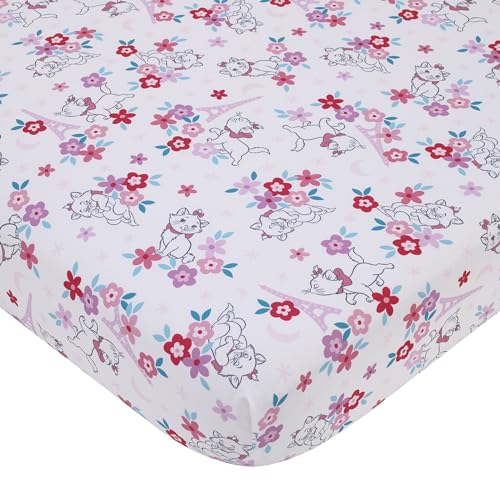 Disney Aristocats Pink, White, and Teal, Marie Super Soft Nursery Fitted Crib Sheet - color: Aristocats Pink, White, and Teal, size: Crib