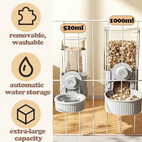 Hanging Automatic Pet Food Water Dispenser, Auto Gravity Pet Feeder and Waterer Set, Cage Cat Food Bowl Dog Feeding Station for Small Dog Cat Rabbit