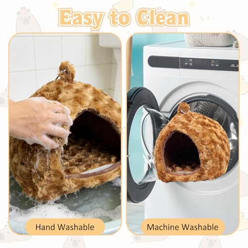 PINVNBY Guinea Pig Hamster Bed Warm Bunny Hideout Dwarf Rabbit Hideway Winter Sleeping Guinea Pig House for Hedgehog Ferret Rat Chinchilla and Other Small Animals（Brown） - color: Brown