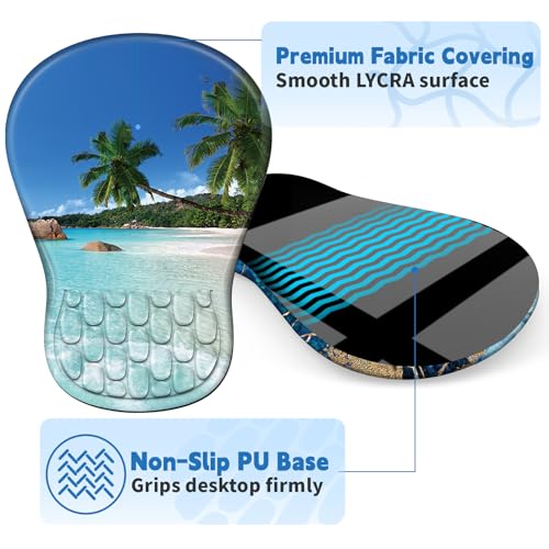 YIWEI Ergonomic Mouse Pad with Wrist Rest for Carpal Tunnel Pain Relief | Memory Foam Wrist Support,Non-Slip Rubber Base, Keyboard Computer Mousepad,Lycra Cloth Surface,Gaming and Home Office - color: Beach
