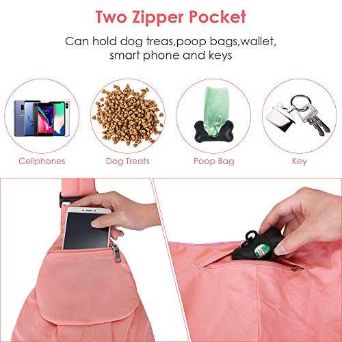 Lukovee Pet Sling, Small Pet Carrier, Hard Bottom Support & Safety Hook | Adjustable Drawstring Opening, Comfortable Padded Shoulder Strap, Zipper Pocket, Dog Slings Purse for Small Dog Cat (Pink) - color: A-Pink