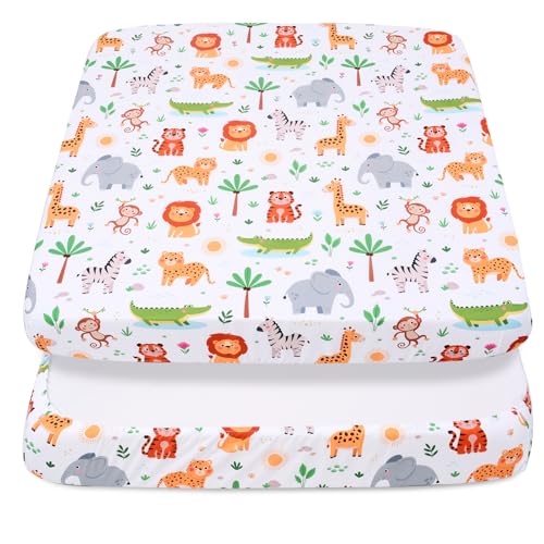 Cloele Square Playard Fitted Sheets,36 X 36in,Jungle Animals | Perfect for 36 X 36in Portable Playard Mattresses, Pack and Play Crib Sheets,Animal Fitted Playpen Sheet, For Baby - color: Animal, size: 36"x36"