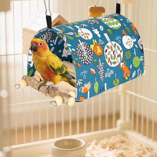 Bird Nest House for Cage Hanging Hammock Shed Hut Wood Stand Base | Snuggle Bird Cage Hanging Nest Tent with Wooden Perch Base Hideaway Bird Hut for Parakeet Cockatiel Conure Finches Love Bird - style: New Style