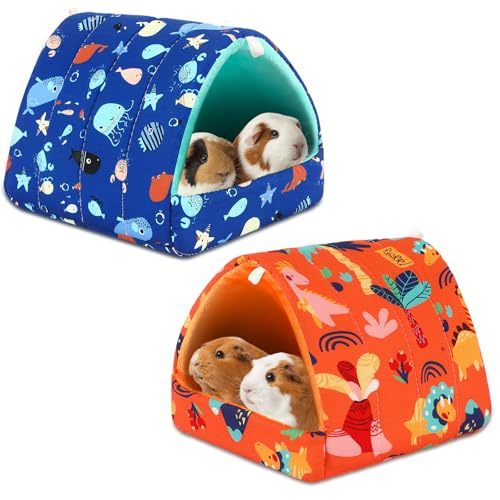 UPINS 2 Pack Guinea Pig Bed,Guinea Pig Hideout | Washable Small Animal House Cage Accessories,for Dwarf Rabbits Chinchillas Hamsters Hedgehogs Ferrets - color: Blue Orange, size: 9.84 x 9.84 inch