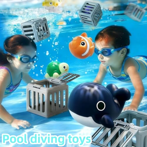 Pool Diving Toys, Underwater Swim Game Set with 6 Floating Sea Animals & 6 Dive Cages, Colorful Animal Pool Sinkies Swimming Training Game, Summer Water Toys Set Fun Outdoor Swim Lake Beach