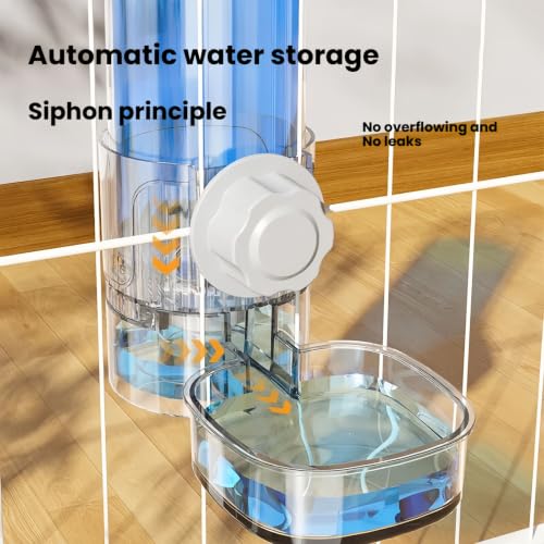 Pet Cage Suspended Water Dispenser, 17oz Hanging Automatic Water Bowl for Rabbit, Bunny, Cat, Ferret, Clear, Plastic (Grey)