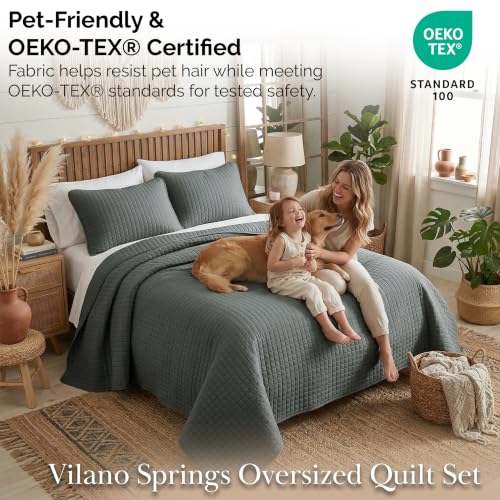 Southshore Fine Living, Inc. Summer Bedspreads Queen Size Set, Full/Queen Quilt Bedspread with 2 Matching Pillow Shams, Soft Microfiber Quilt Set, Lightweight Quilts Coverlet, Slate Grey Quilts - color: 10 - Slate, size: Full / Queen