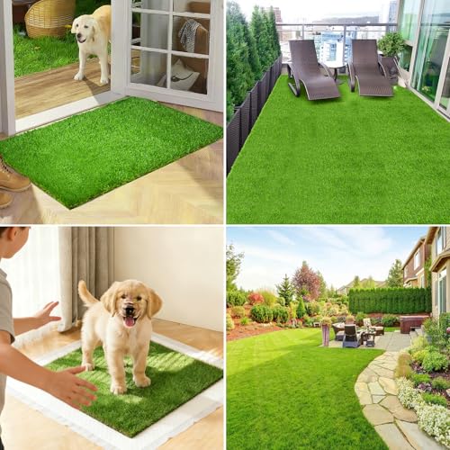 THREE ORANGES Artificial Grass Outdoor 3x5 FT, 1.35 Inch Thick Soft Fake Grass Turf Mat with Drainage Holes, Artificial Turf Grass Rug for Dogs, Balcony Patio Garden Lawn - size: 3X5FT