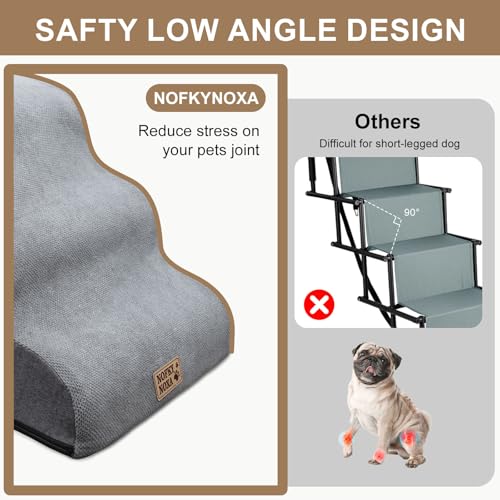 Mini 3-Step Dog Stairs for Small Dogs & Cats, 11.8" H Non-Slip Pet Steps with Side Storage Pocket, Sturdy High Density Foam Dog Ramp for Sofa, Couch & Chair, Washable Cover, Grey - size: Round-11.3"H