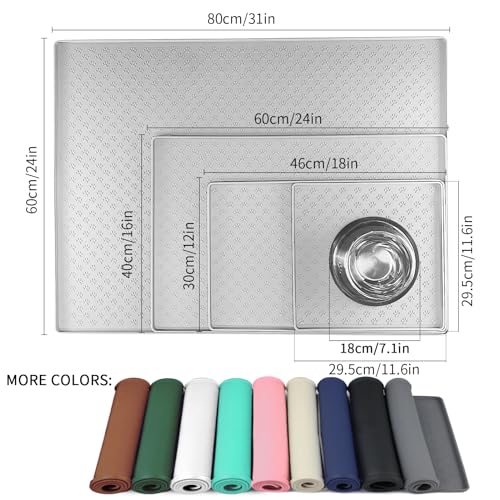 Ptlom Dog Food Mat Anti-Slip Bowl Mats for Food and Water, Waterproof Silicone Pet Placemat with High Raised Edges, Non-Slip Puppy Feeding Tray for Small, Medium Large Cats Dogs, Gray, 11.8"x11.8" - color: Light Gray, size: 11.8"L x 11.8"W