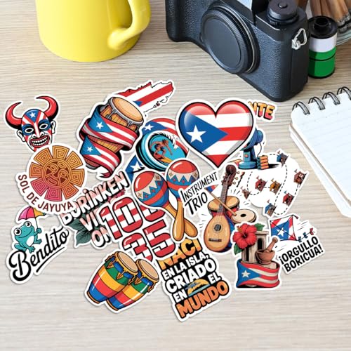 Vybonz Puerto Rico Sticker Flag Culture Decal Island Music Travel | Puerto Rico Stickers with Flag and Culture Symbols for Travel Lovers, Laptop, Water Bottle, Notebook and Souvenir Use - color: Puerto Rico, size: 3in